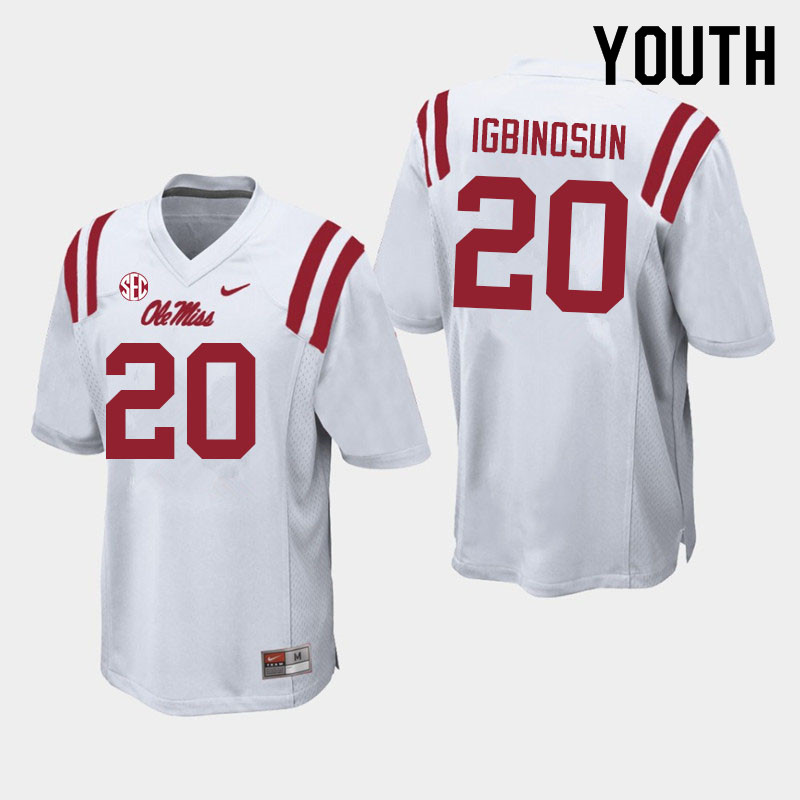 Davison Igbinosun Ole Miss Rebels NCAA Youth White #20 Stitched Limited College Football Jersey GCY3458WO